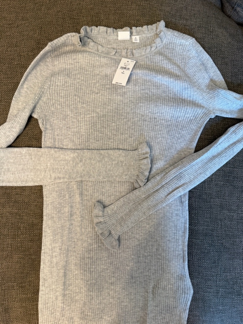 Gap Light Gray Ribbed Ruffle Neck Sweater shirt